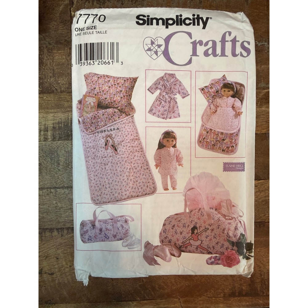 Simplicity 7770 Doll Sleepover Accessories 18 Inch Sewing Pattern Elaine Heigl